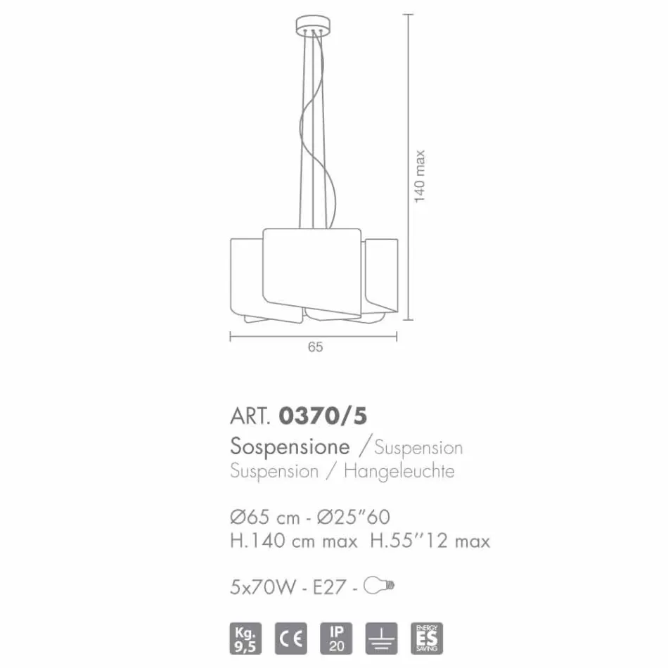Candeeiro suspenso branco Selene Papiro em cristal Ø65 x A 140 cm Viadurini