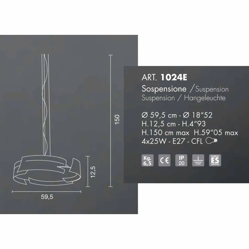 Lâmpada de suspensão Selene Vultur Ø59,5 H 12,5 / 150 cm fabricada na Itália Viadurini