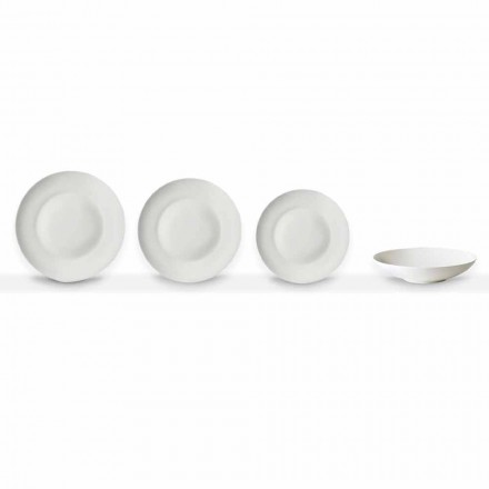 Conjunto de 24 Pratos de Jantar de Porcelana Branca de Design Clássico - Romilda Viadurini
