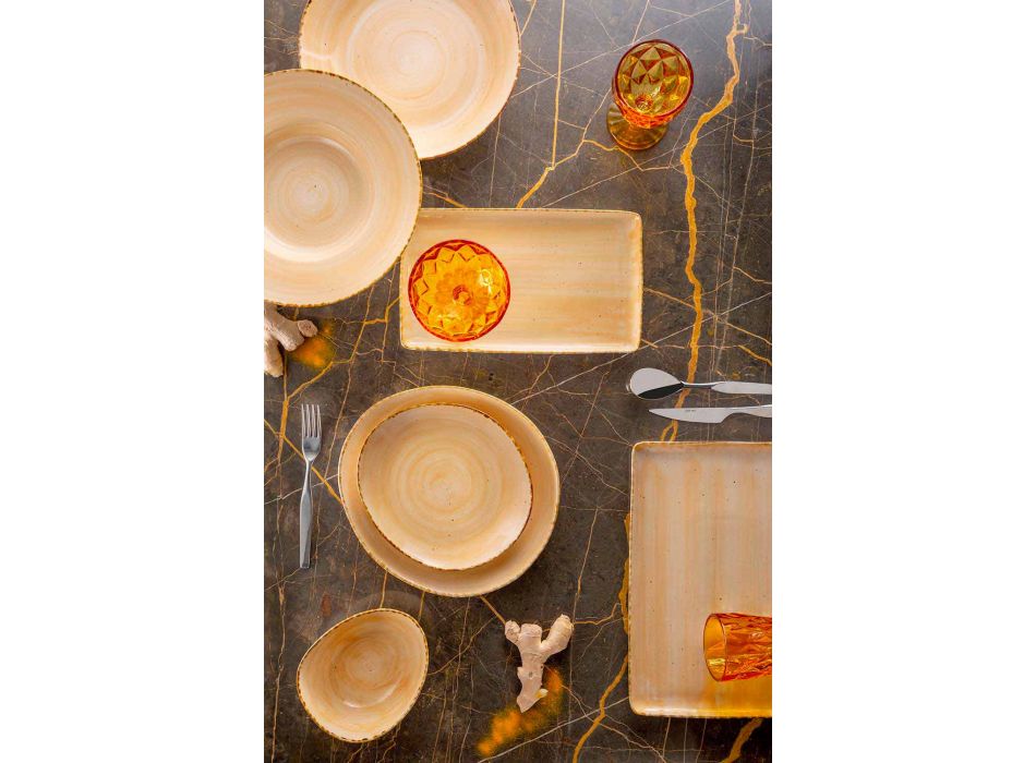 Conjunto de 8 pratos de design retangular moderno e tigela de grés colorido - Simba Viadurini