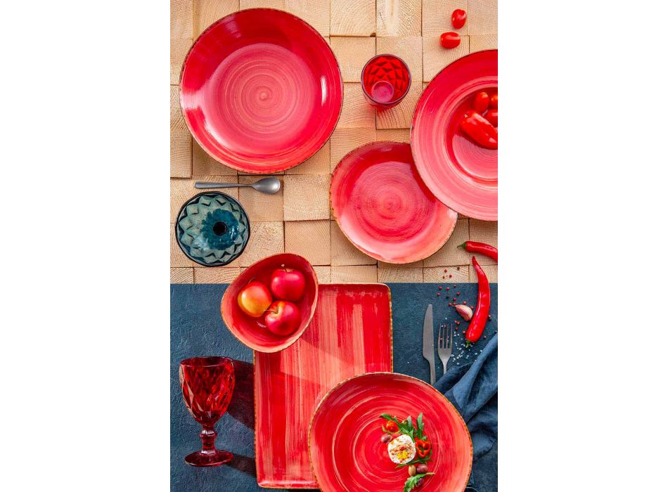 Conjunto de 8 pratos de design retangular moderno e tigela de grés colorido - Simba Viadurini
