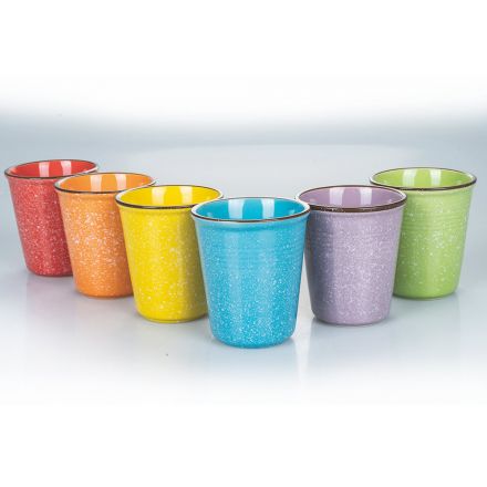 Conjunto de copos de cerâmica coloridos e borda de 12 peças - Abruzzo Viadurini