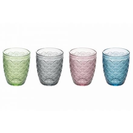 Copos de água de vidro colorido decorado serviço 12 peças - Stilotto Viadurini