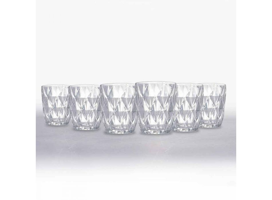 Conjunto de copos de água de vidro transparente decorado, 12 peças - Renascença Viadurini