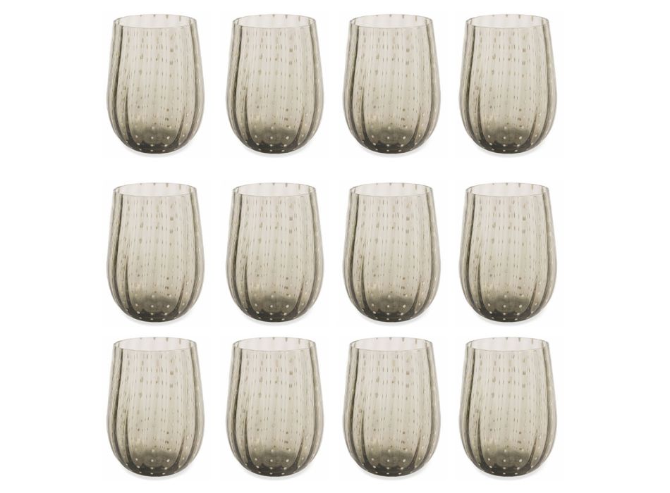Copos de água de vidro para serviço de várias cores, decorações brancas 12 unidades - Pérsia Viadurini