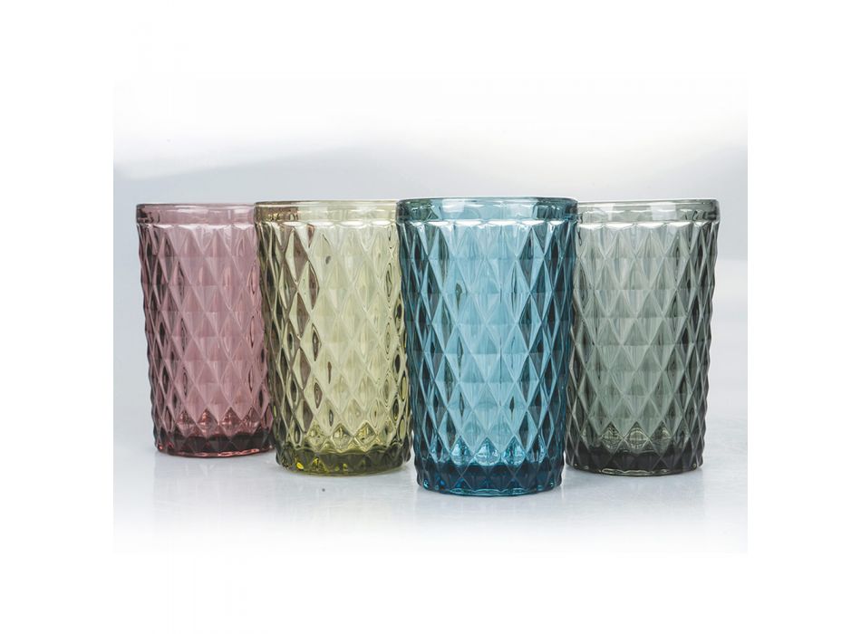 Conjunto de 12 peças para copos de vidro colorido e esculpido - Brillo Viadurini