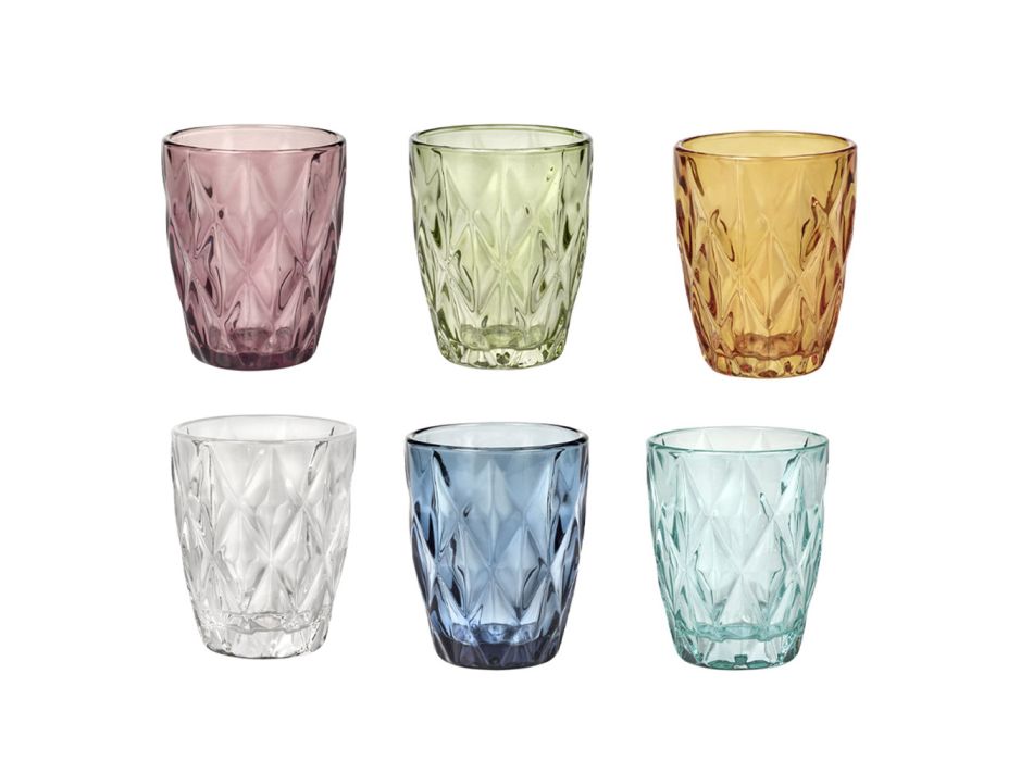 Copos de água de vidro colorido conjunto 12 peças Design moderno - Timon Viadurini