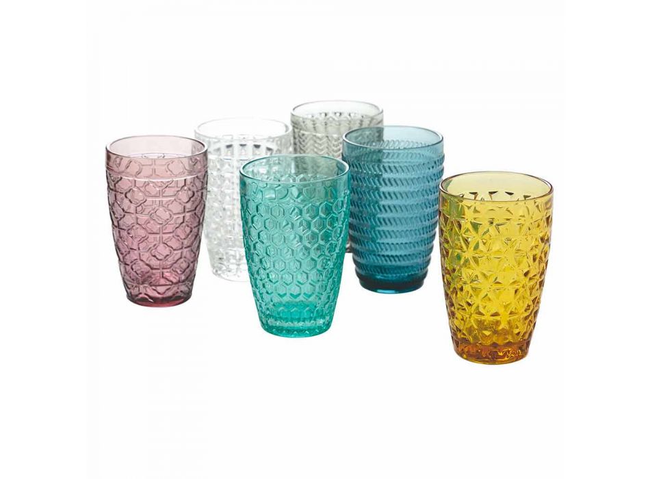 Conjunto de copos modernos em vidro decorado com 12 peças - mistura Viadurini