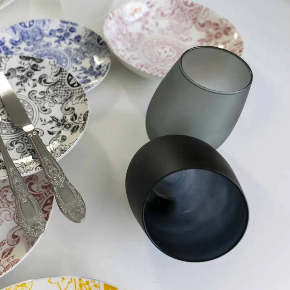 Conjunto de taças de vinho tinto ou branco em vidro colorido, 12 peças - borda Viadurini