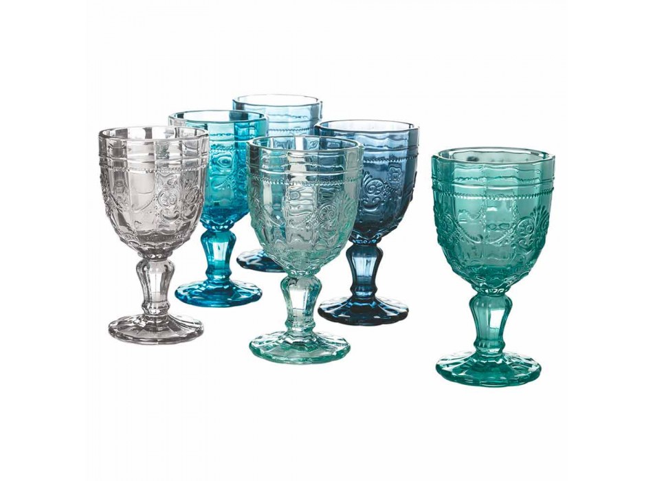 Conjunto de taças de vinho coloridas em vidro e decoração estilo oriental 12 peças - parafuso Viadurini