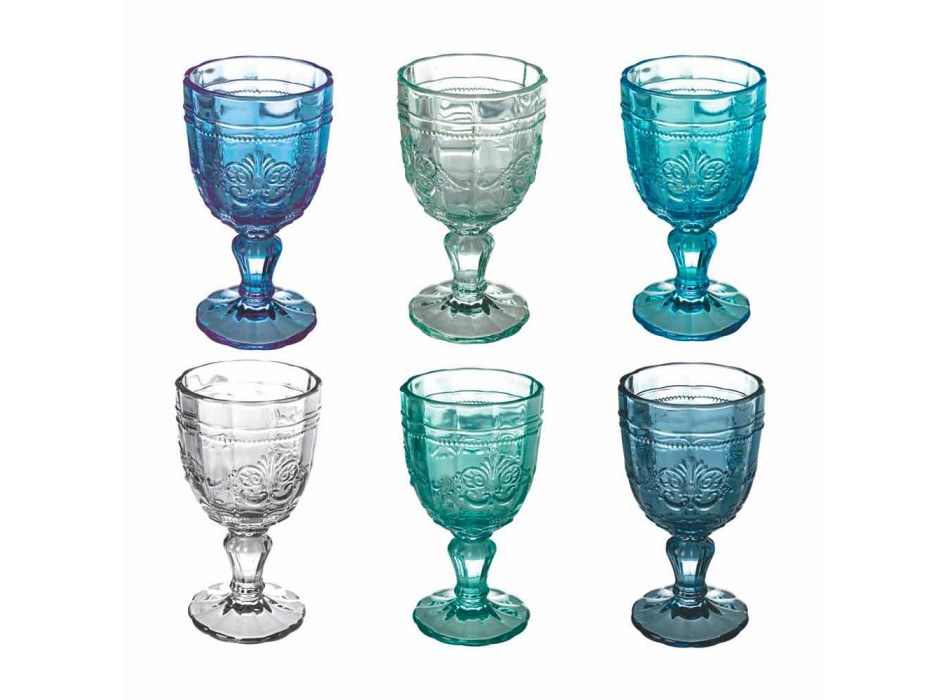 Conjunto de taças de vinho coloridas em vidro e decoração estilo oriental 12 peças - parafuso Viadurini