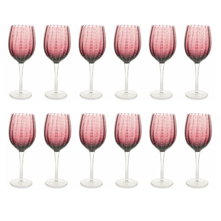 Conjunto de taças para vinho em vidro de várias cores e decorações brancas 12 unidades - Pérsia Viadurini