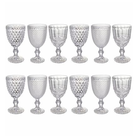 Conjunto de cálice de vinho ou água em vidro transparente decorado de 12 unidades - Urbanvi Viadurini