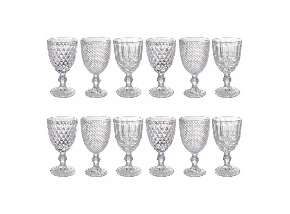 Conjunto de cálice de vinho ou água em vidro transparente decorado de 12 unidades - Urbanvi Viadurini