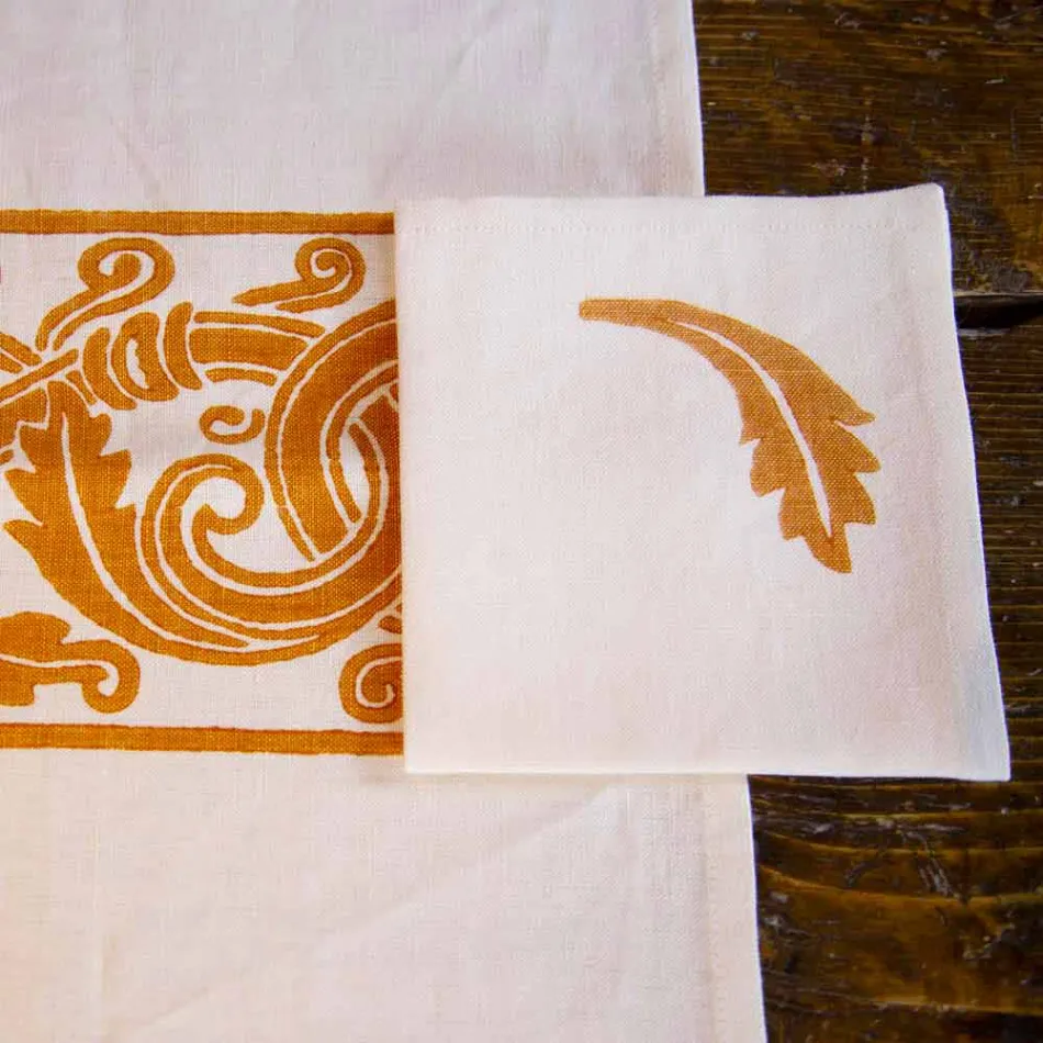 Impressão artesanal da mão de serviço de café da manhã do artesão italiano em tecidos antigos - Marcas Viadurini