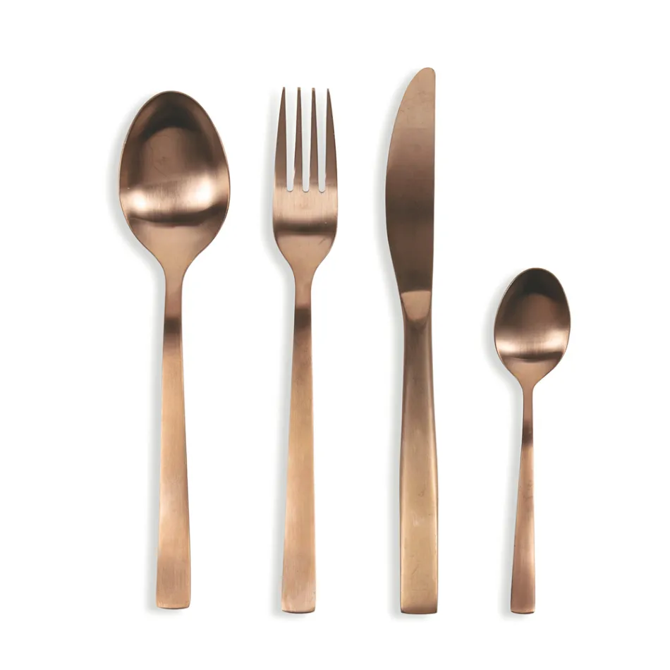 Conjunto Completo de Talheres em Aço Preto ou Cobre Design 24 Peças - Fayette Viadurini