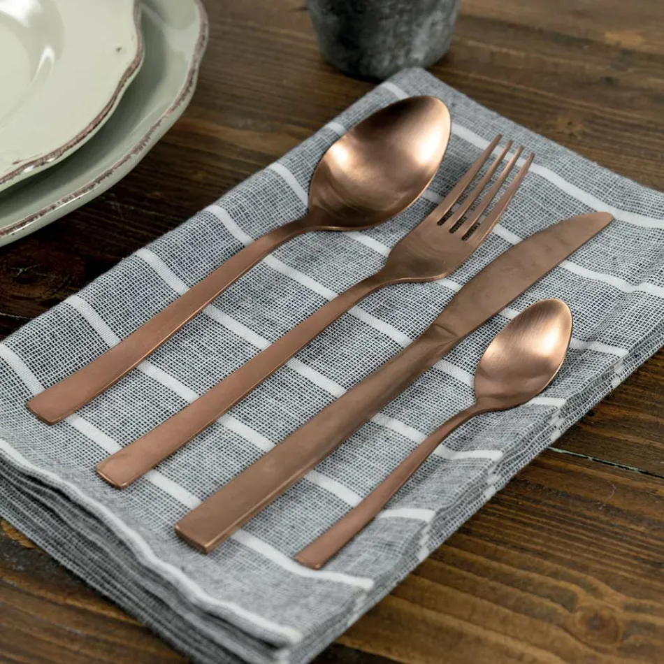 Conjunto Completo de Talheres em Aço Preto ou Cobre Design 24 Peças - Fayette Viadurini