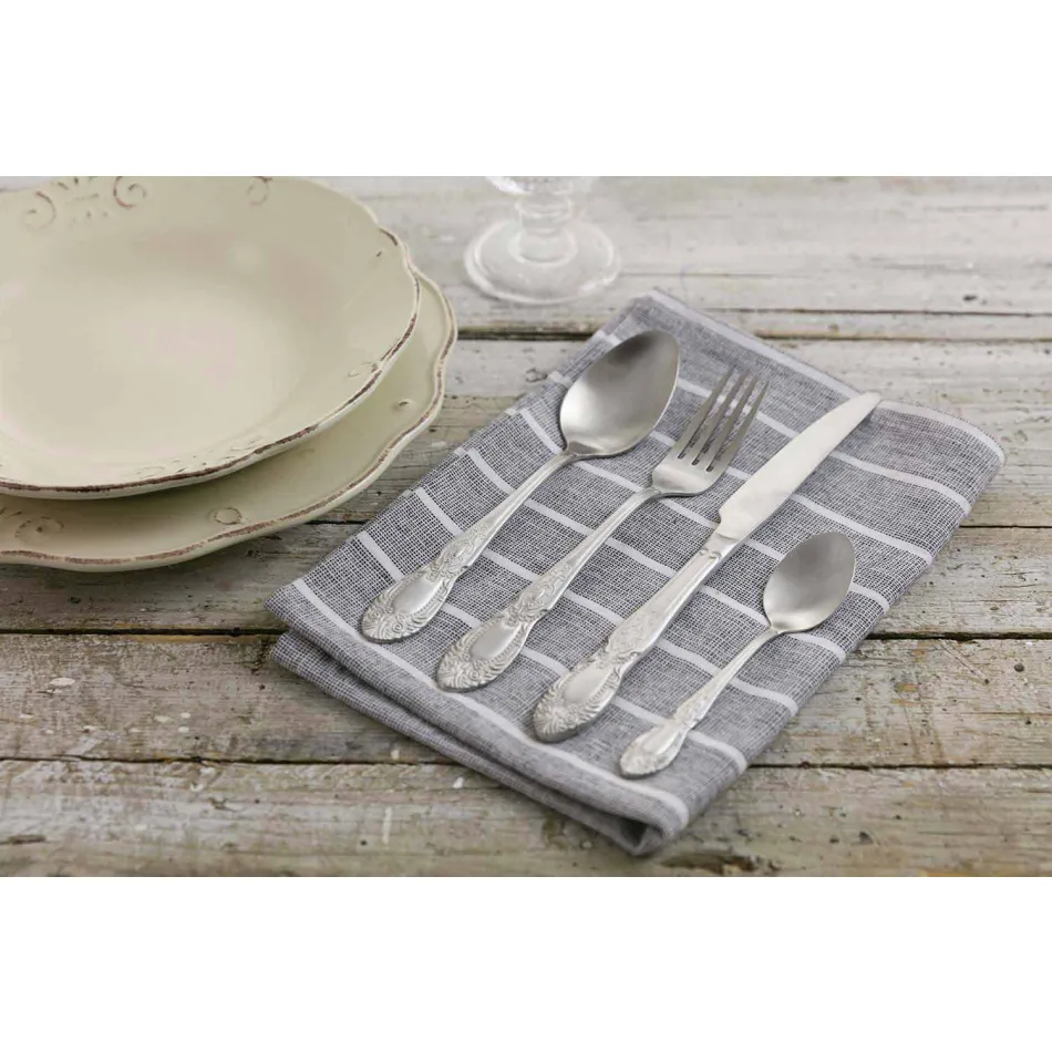 Serviço completo de talheres em aço acetinado Design 24 peças - Fantasia Viadurini