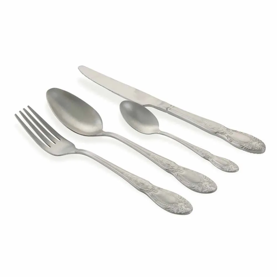 Serviço completo de talheres em aço acetinado Design 24 peças - Fantasiapos1 Viadurini