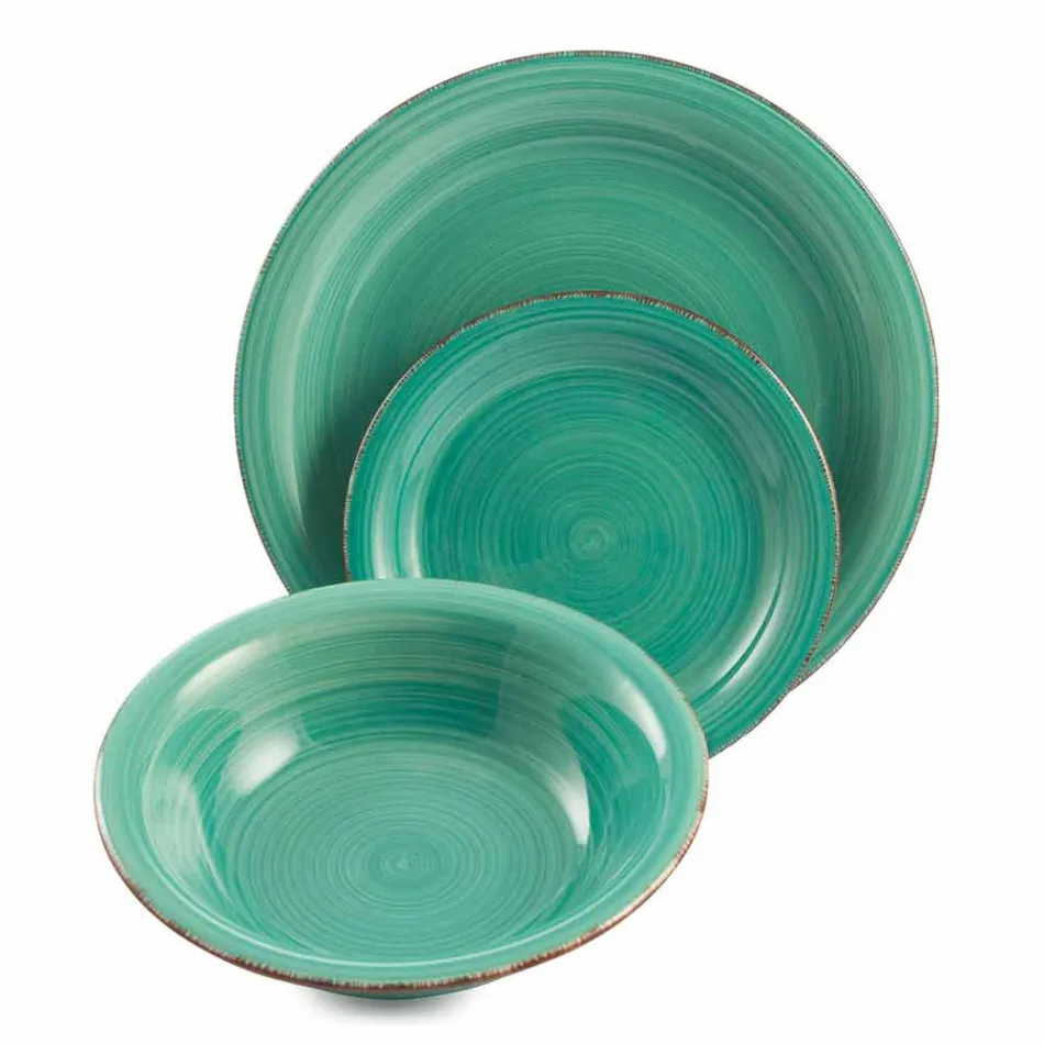 Talheres com Pratos Coloridos 18 Peças em Grés Moderno - Abruzzo Viadurini