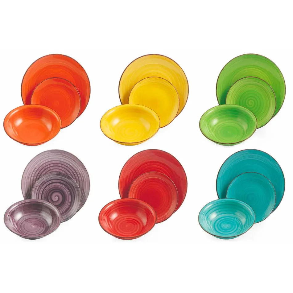 Talheres com Pratos Coloridos 18 Peças em Grés Moderno - Abruzzo Viadurini