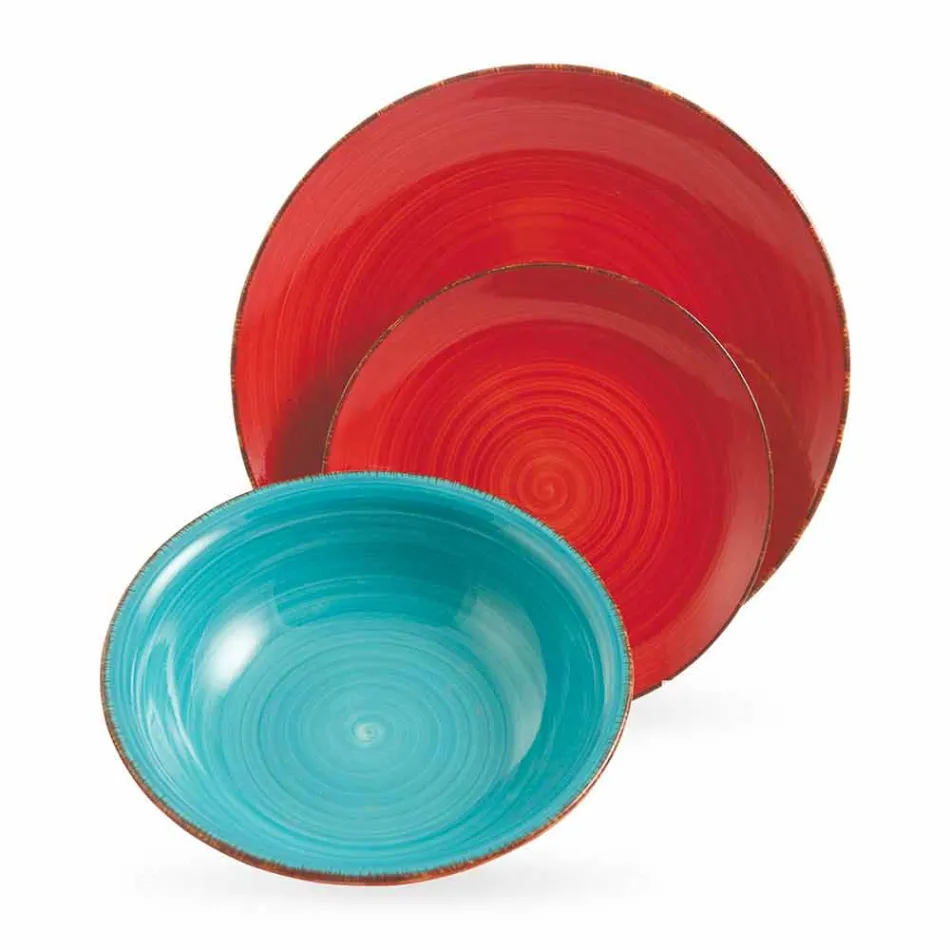 Talheres com Pratos Coloridos 18 Peças em Grés Moderno - Abruzzo Viadurini