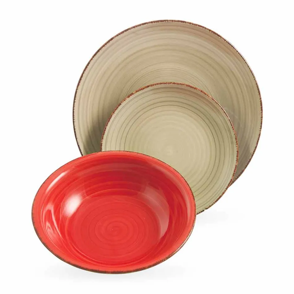 Talheres com Pratos Coloridos 18 Peças em Grés Moderno - Abruzzo Viadurini