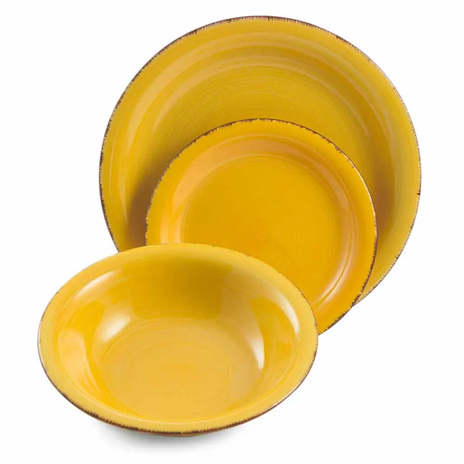 Talheres com Pratos Coloridos 18 Peças em Grés Moderno - Abruzzo Viadurini