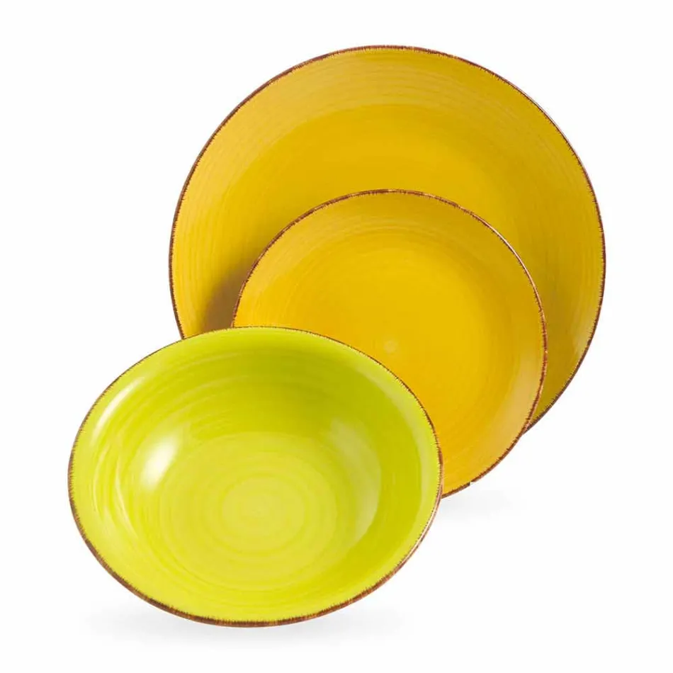 Talheres com Pratos Coloridos 18 Peças em Grés Moderno - Abruzzo Viadurini