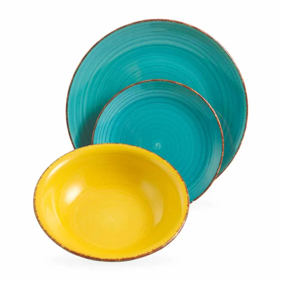 Talheres com Pratos Coloridos 18 Peças em Grés Moderno - Abruzzo Viadurini