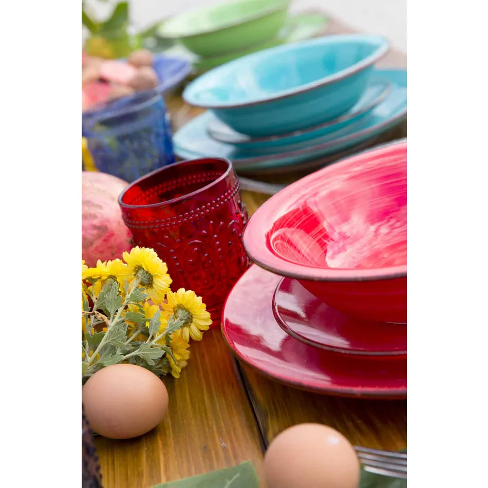 Talheres com Pratos Coloridos 18 Peças em Grés Moderno - Abruzzo Viadurini