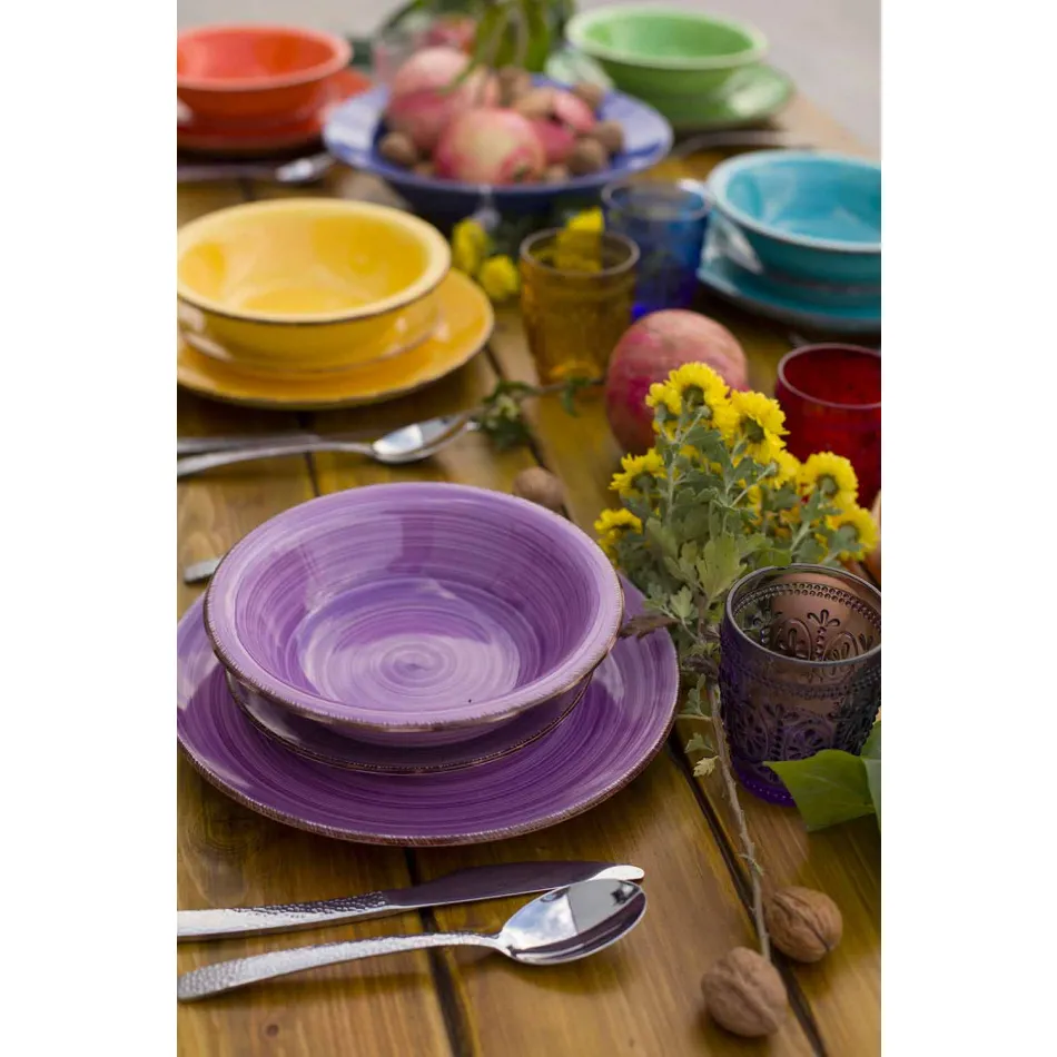 Talheres com Pratos Coloridos 18 Peças em Grés Moderno - Abruzzo Viadurini