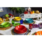 Talheres com Pratos Coloridos 18 Peças em Grés Moderno - Abruzzo Viadurini