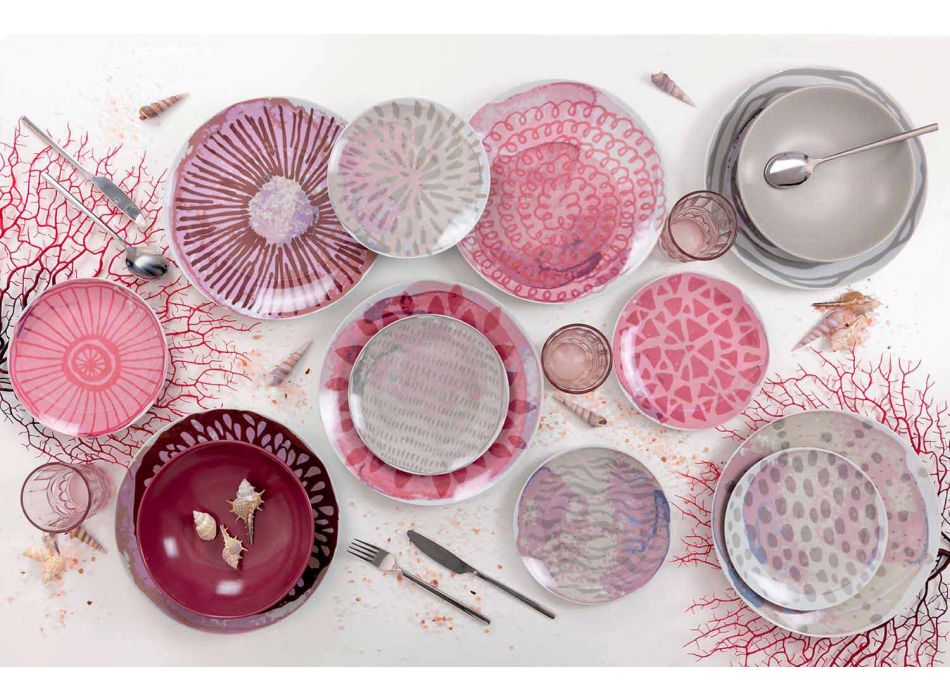 Serviço de mesa em grés porcelânico colorido 18 peças - Cyclamen Viadurini