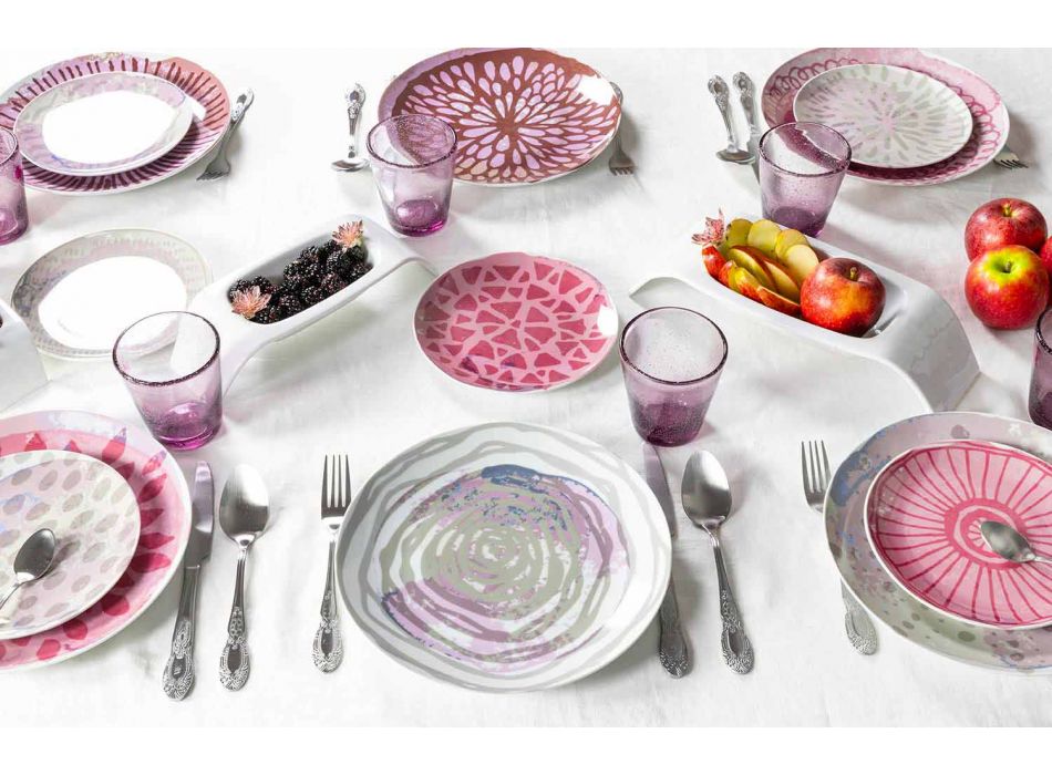 Serviço de mesa em grés porcelânico colorido 18 peças - Cyclamen Viadurini