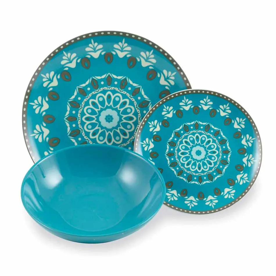 Conjunto de Talheres de Porcelana de Cor Azul 18 Peças - Eivissa Viadurini