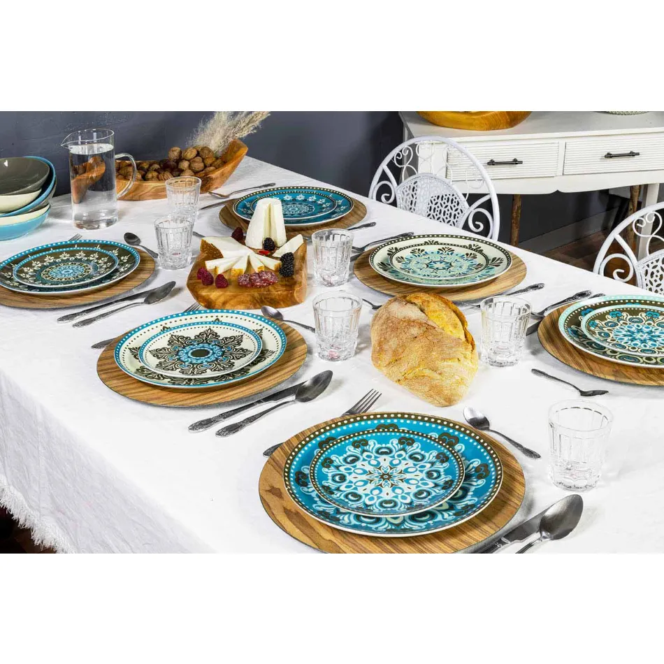 Conjunto de Talheres de Porcelana de Cor Azul 18 Peças - Eivissa Viadurini