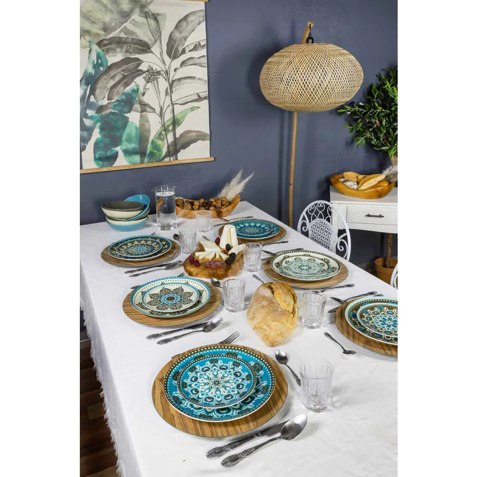 Conjunto de Talheres de Porcelana de Cor Azul 18 Peças - Eivissa Viadurini