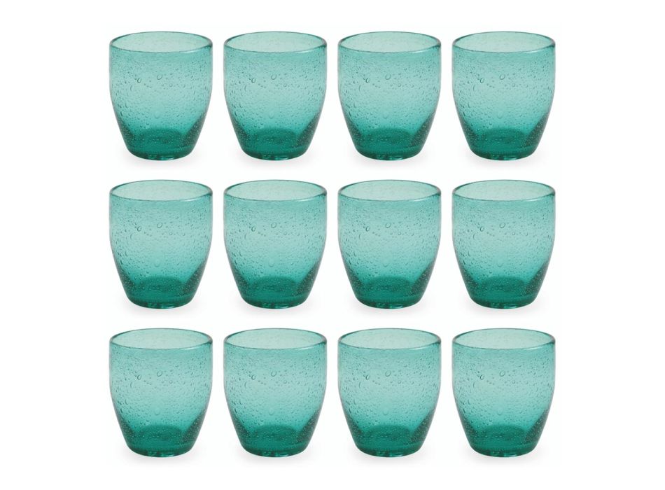 Conjunto de 12 copos de água em vidro soprado colorido - Guerrero Viadurini