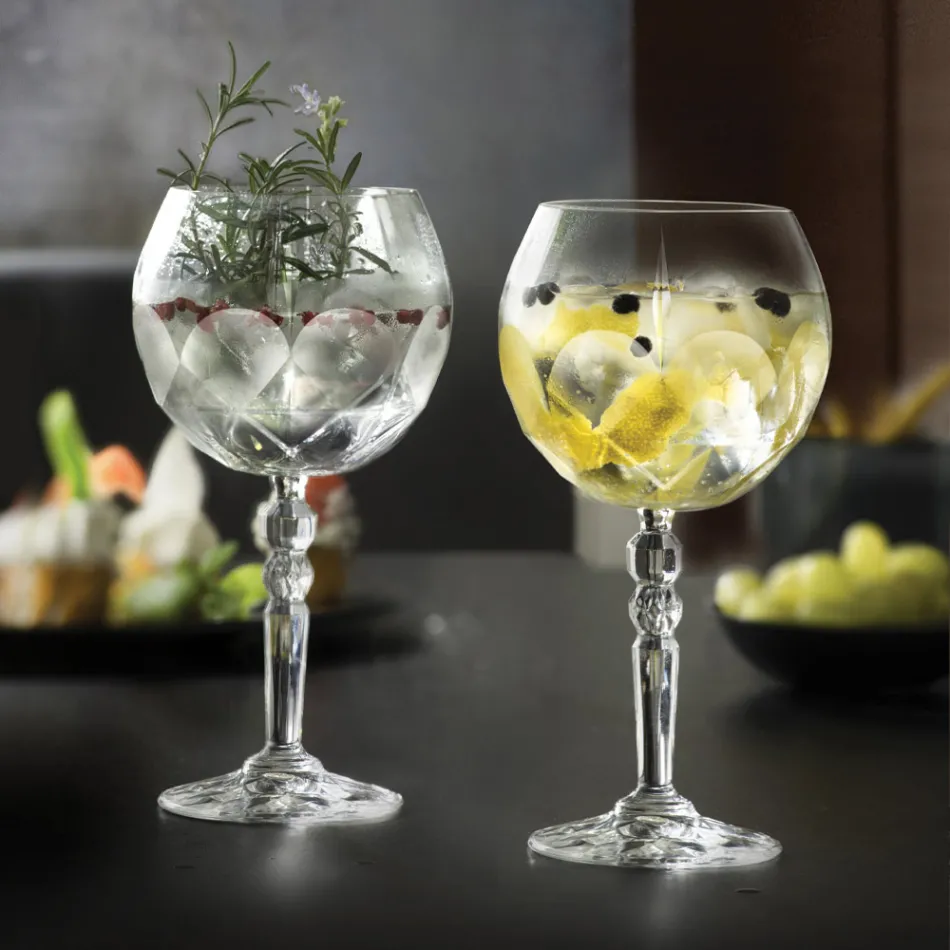 Gin Tonic Cocktail Glass Service em Eco Crystal 12 unidades - Bromeo Viadurini