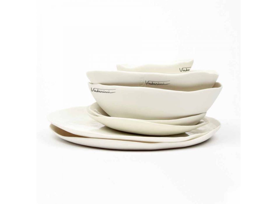 Serviço de pratos de porcelana branca de 24 peças com design luxuoso - Arciregale Viadurini