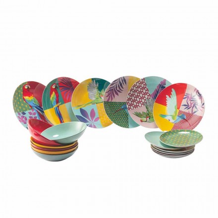 Serviço de louças em porcelana e gres com 18 peças coloridas - Tropycale Viadurini
