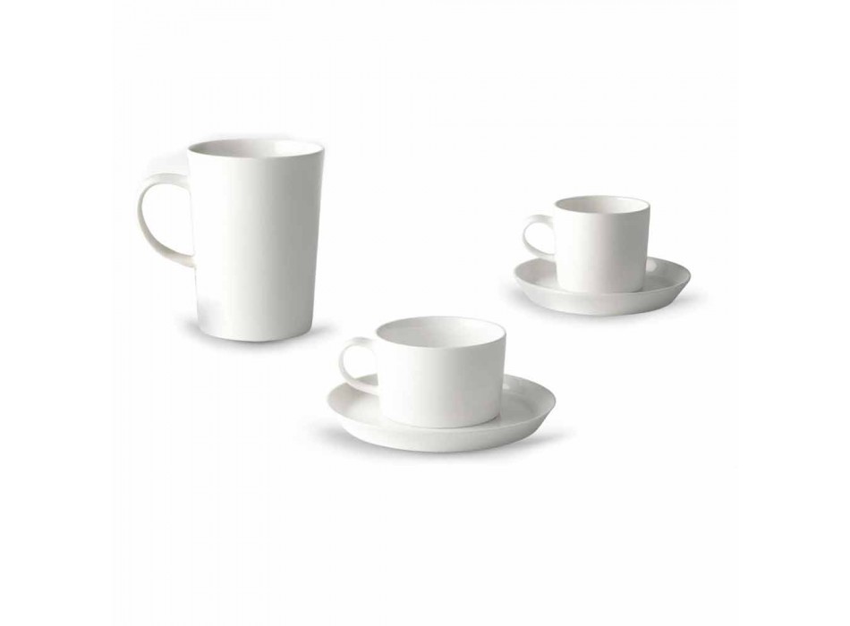 Serviço de Chávenas Café, Chá e Café da Manhã 30 Peças em Porcelana Branca - Egle Viadurini
