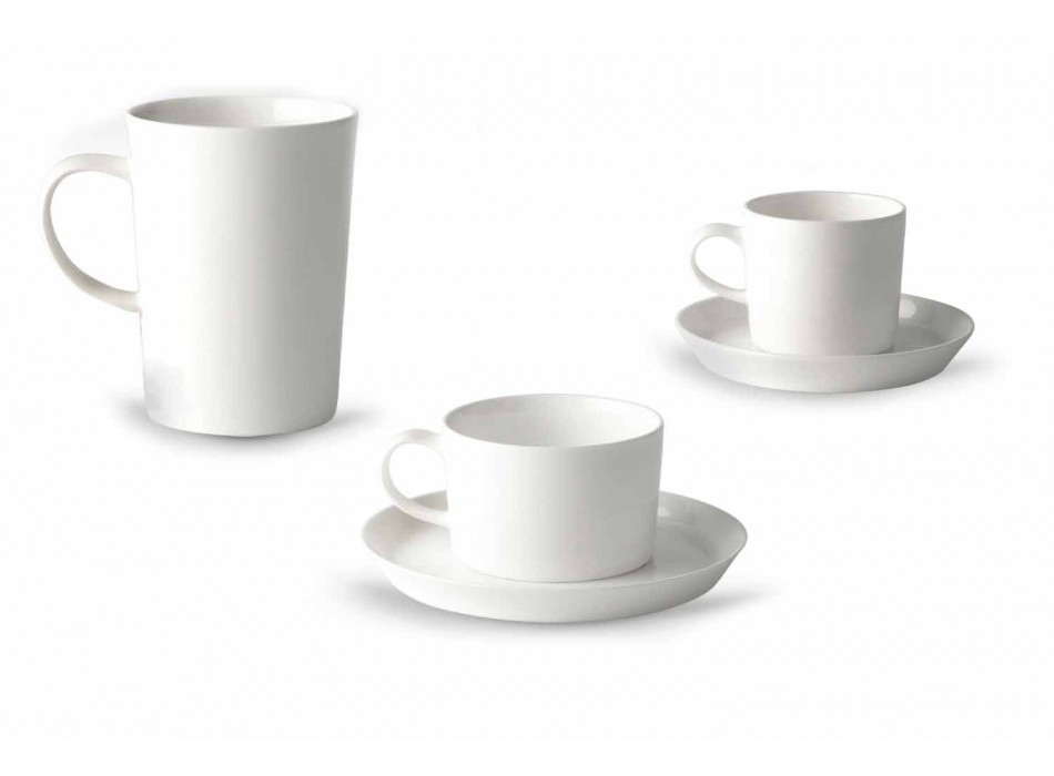 Serviço de Chávenas Café, Chá e Café da Manhã 30 Peças em Porcelana Branca - Egle Viadurini
