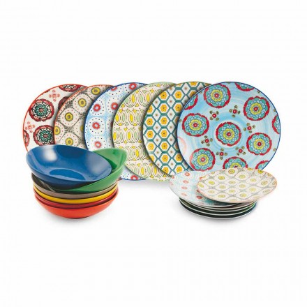 Conjunto de pratos coloridos étnicos modernos em porcelana e grés 18 peças - Istambul Viadurini