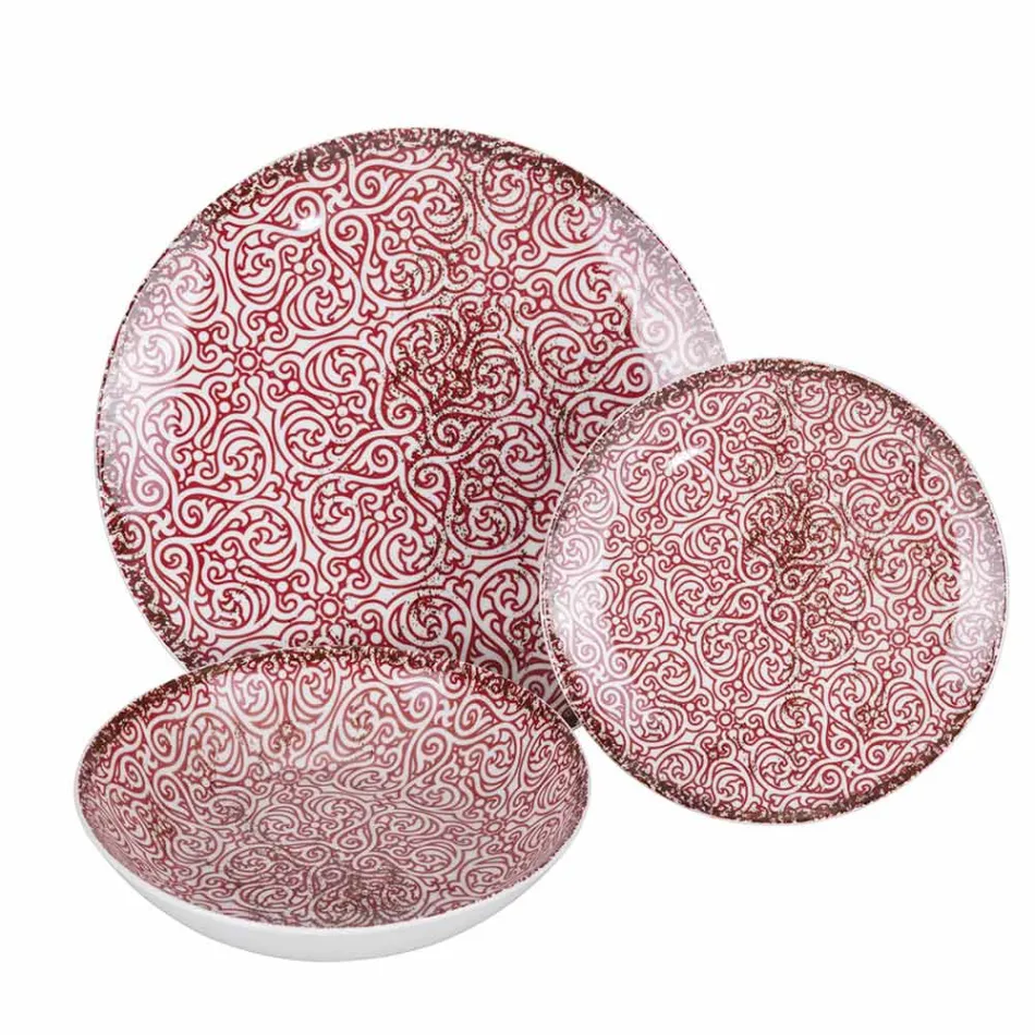 Serviço de Jantar em Porcelana de 18 Peças em 2 Acabamentos Diferentes - Jamais Viadurini