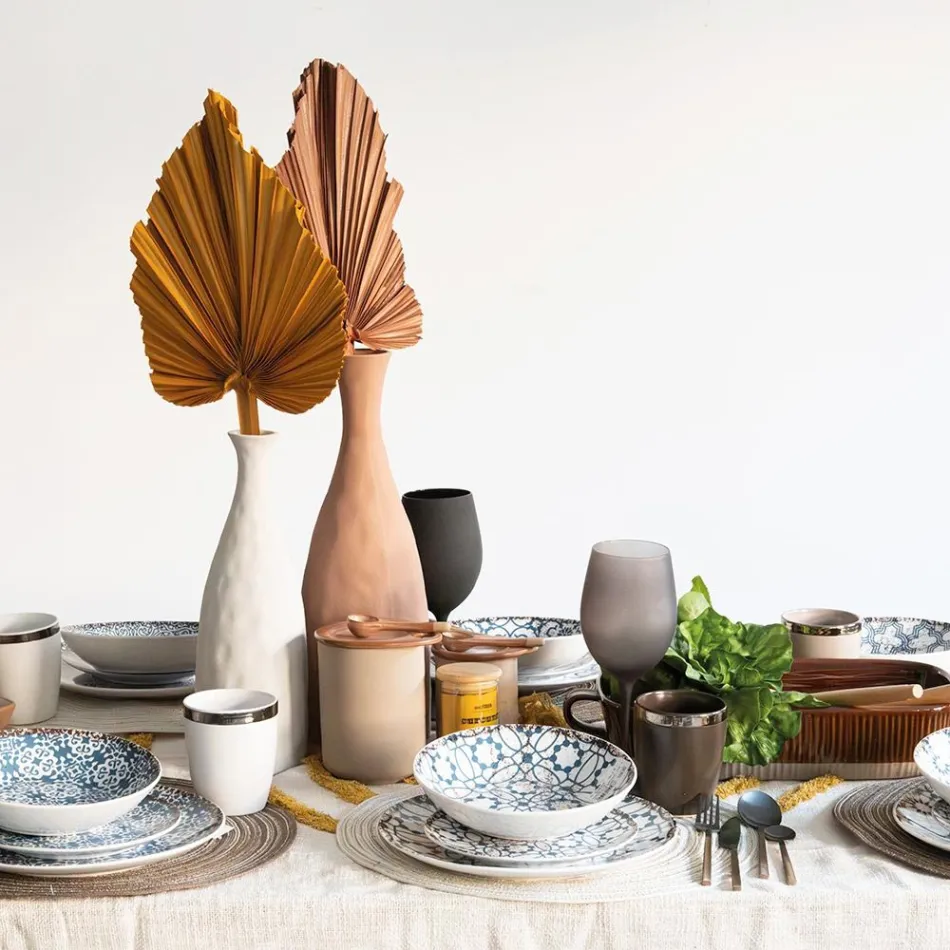 Serviço de Jantar em Porcelana de 18 Peças em 2 Acabamentos Diferentes - Jamais Viadurini