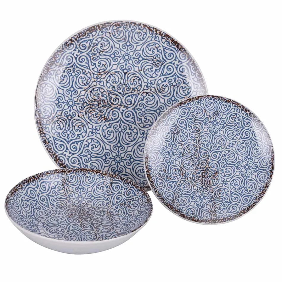 Serviço de Jantar em Porcelana de 18 Peças em 2 Acabamentos Diferentes - Jamais Viadurini
