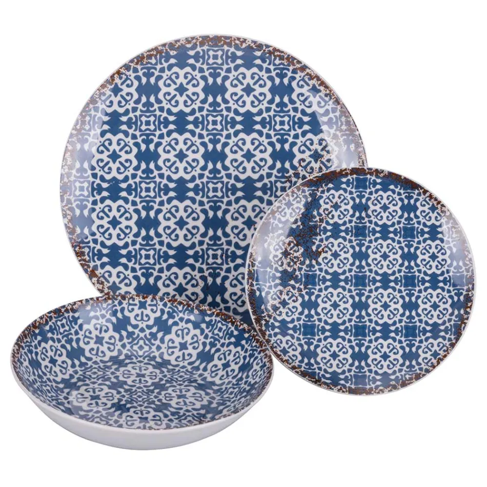 Serviço de Jantar em Porcelana de 18 Peças em 2 Acabamentos Diferentes - Jamais Viadurini