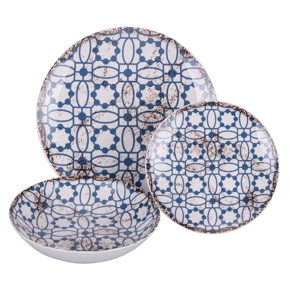 Serviço de Jantar em Porcelana de 18 Peças em 2 Acabamentos Diferentes - Jamais Viadurini